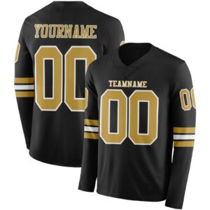 Custom Black Old Gold-White Long Sleeve Authentic Football Jersey